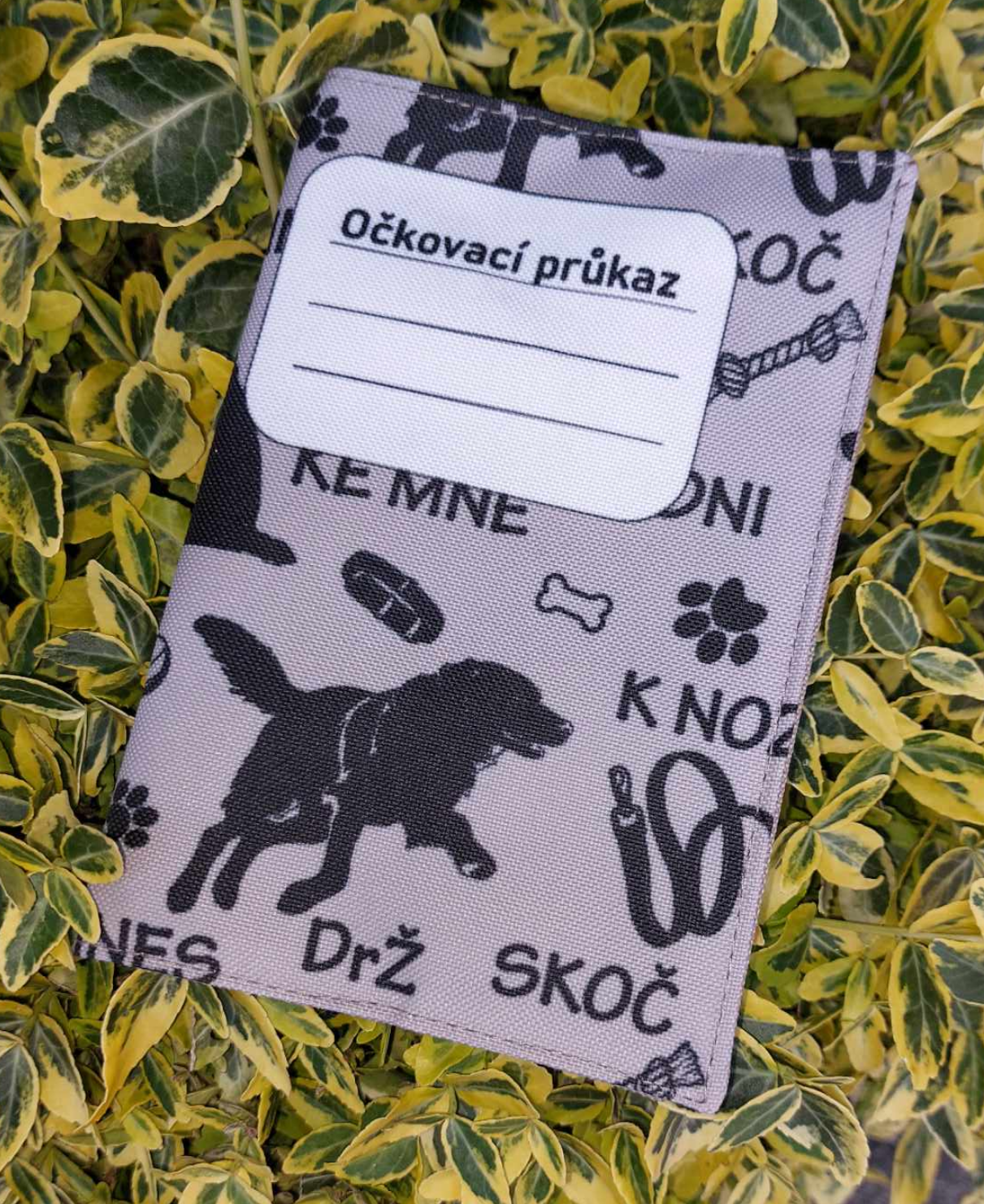 Obal na očkovací průkaz s nápisy - šedý