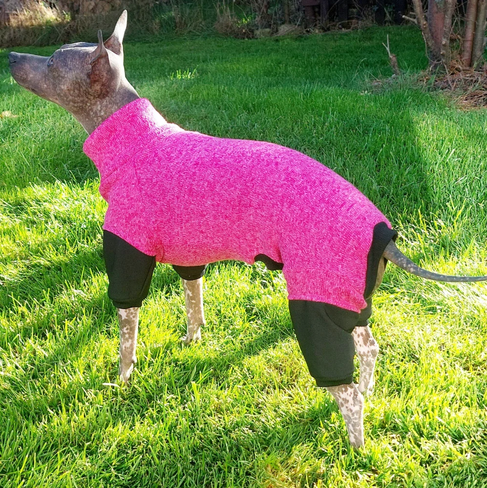 Overal - malinový pletený fleece, nepromokavé nohavice