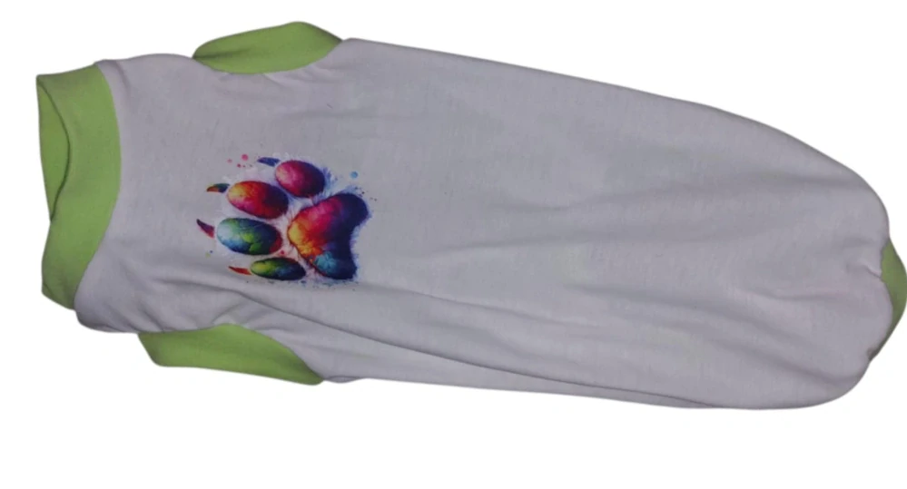 Tílko světlé s obrázkem a barevným lemem - upcycling